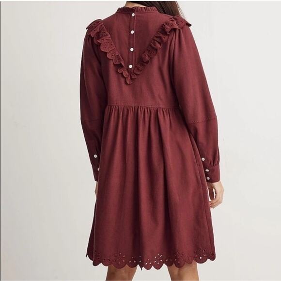 NWT Madewell Boho Festival Dress Large Western Eyelet Ruffle Embroidery Burgundy - Picture 9 of 16